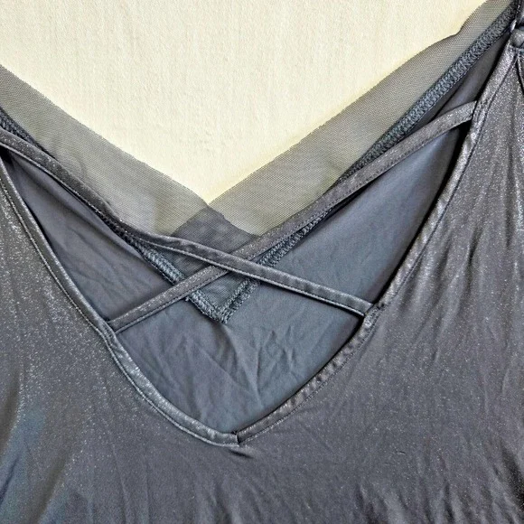 Victorias Secret Metallic Mesh V‎ Neck Cami Tank Top Womens L Silver Glamorous - Picture 2 of 11
